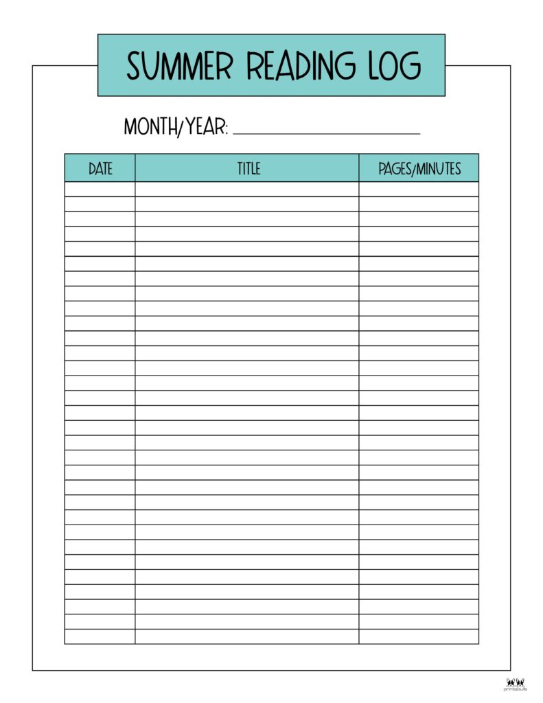 Summer Reading Log Template, Resource