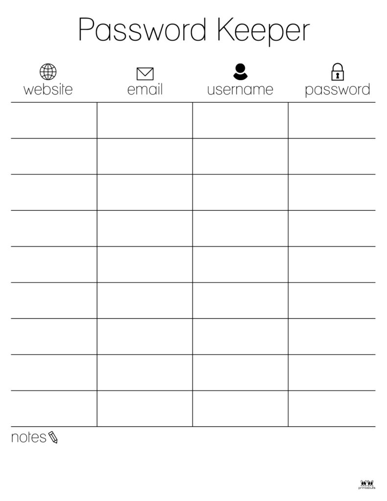 Password Logs & Trackers - 25 FREE Printables | Printabulls