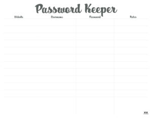 Password Logs &amp; Trackers - 25 FREE Printables - PrintaBulk