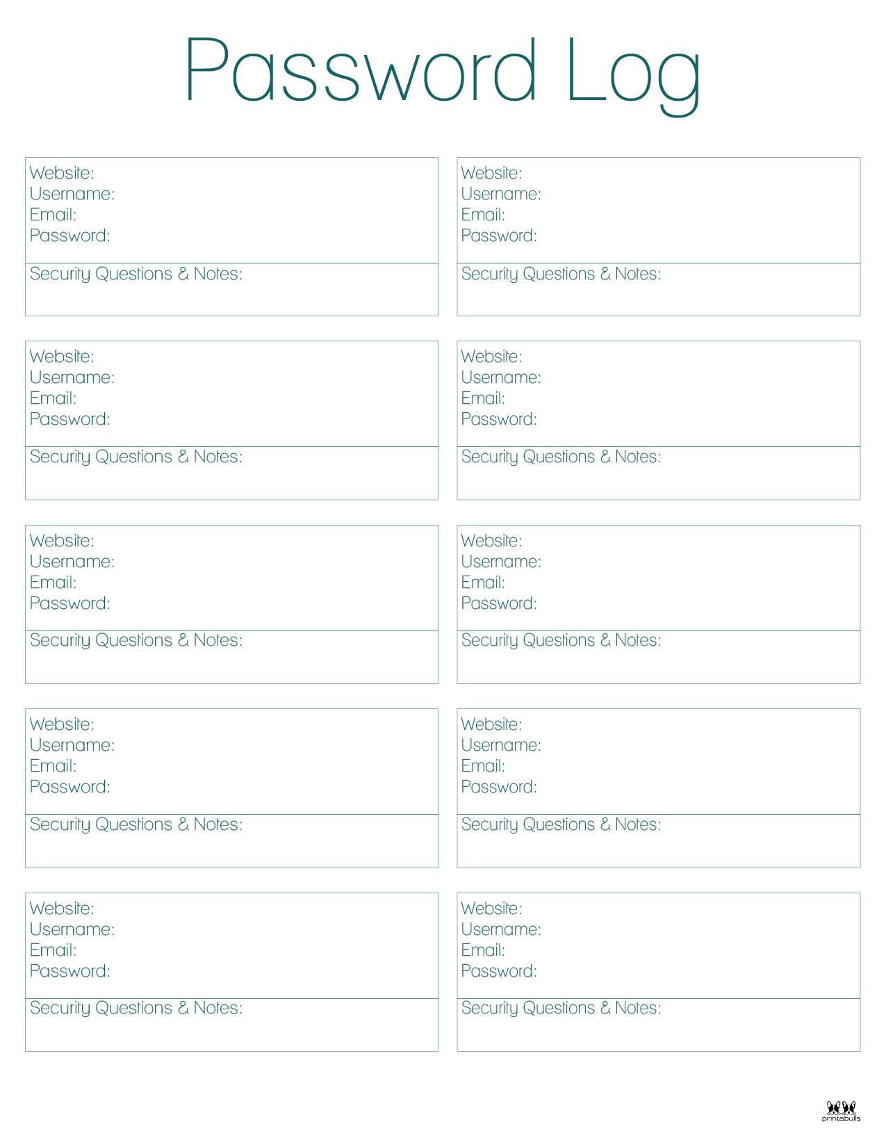 Password Logs & Trackers - 25 FREE Printables | Printabulls