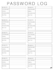 Password Logs &amp; Trackers - 25 FREE Printables - PrintaBulk