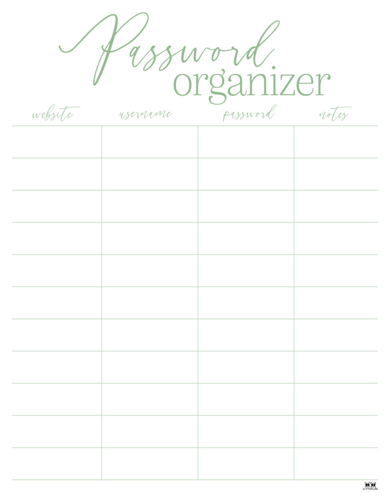 Password Logs & Trackers - 25 FREE Printables