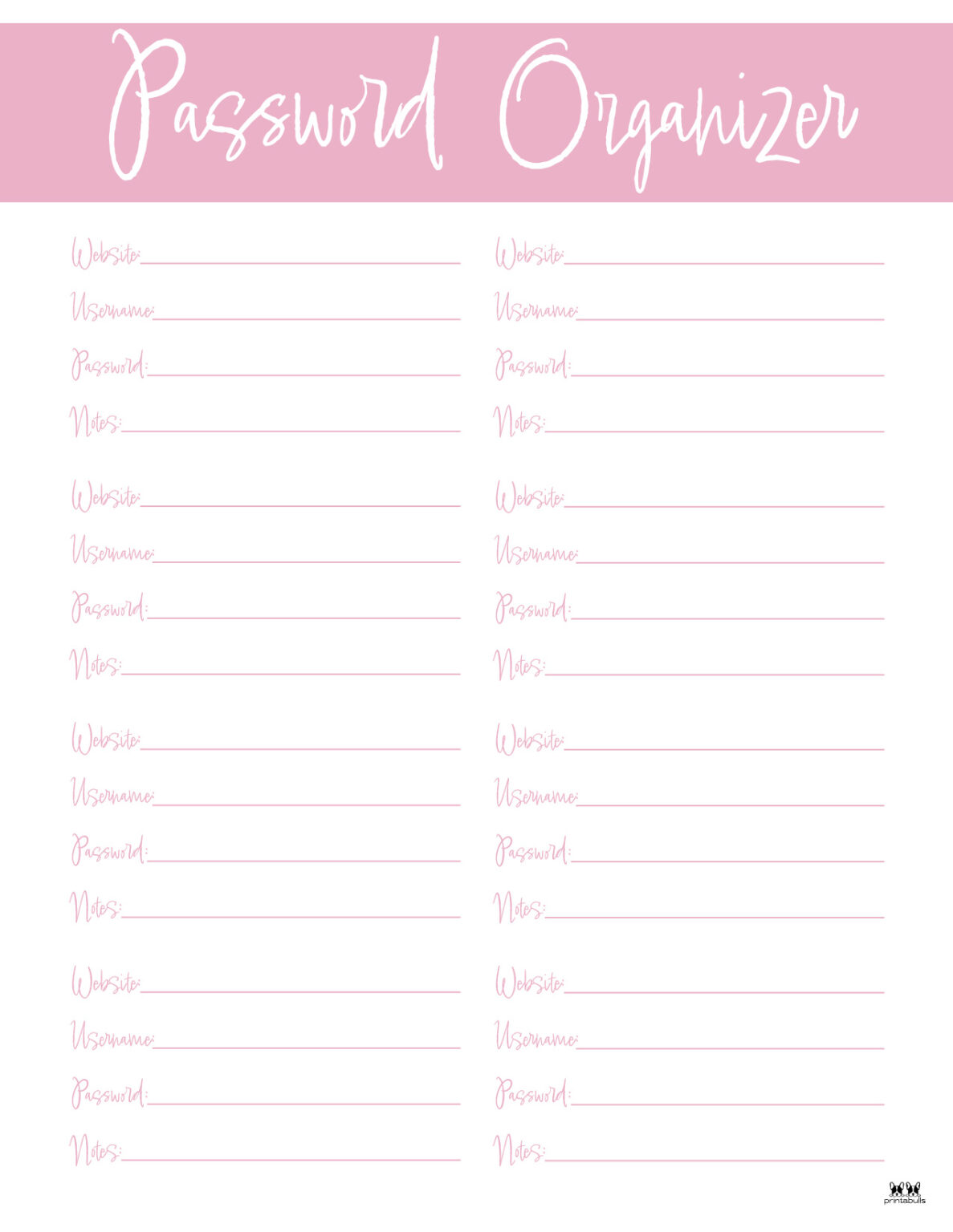 Password Logs &amp; Trackers - 25 FREE Printables | Printabulls