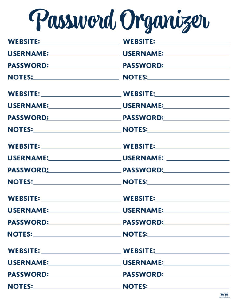Password Logs & Trackers - 25 FREE Printables | Printabulls