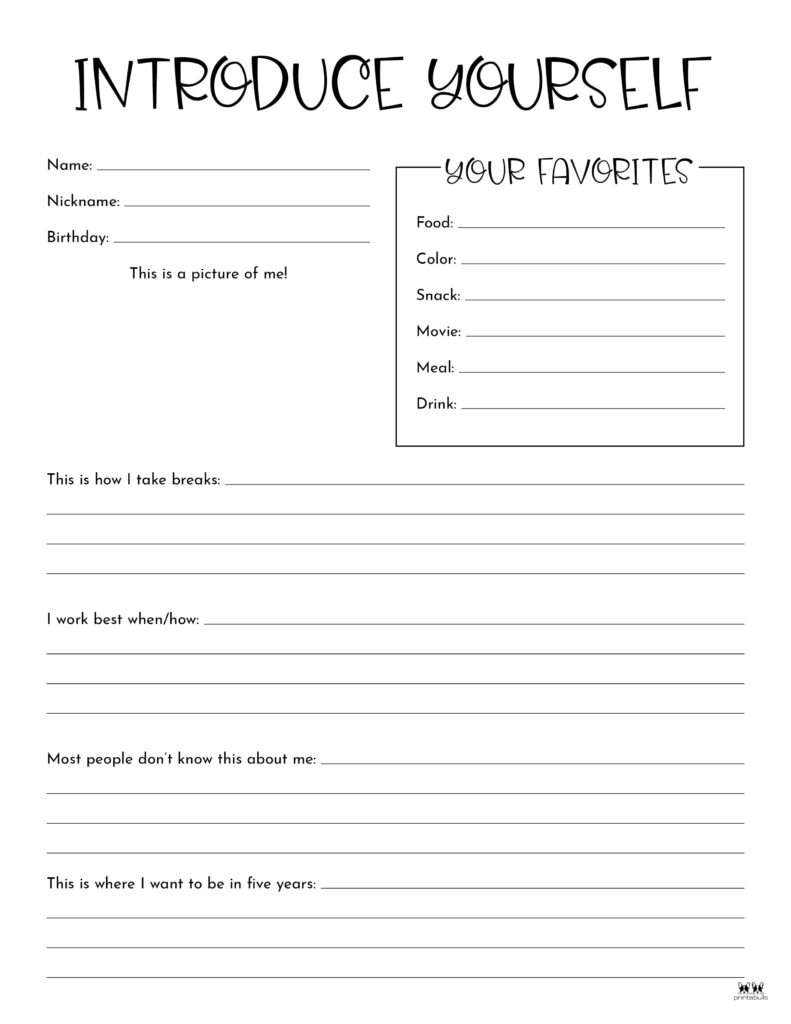 Introduce Yourself Worksheet - Worksheets For Kindergarten