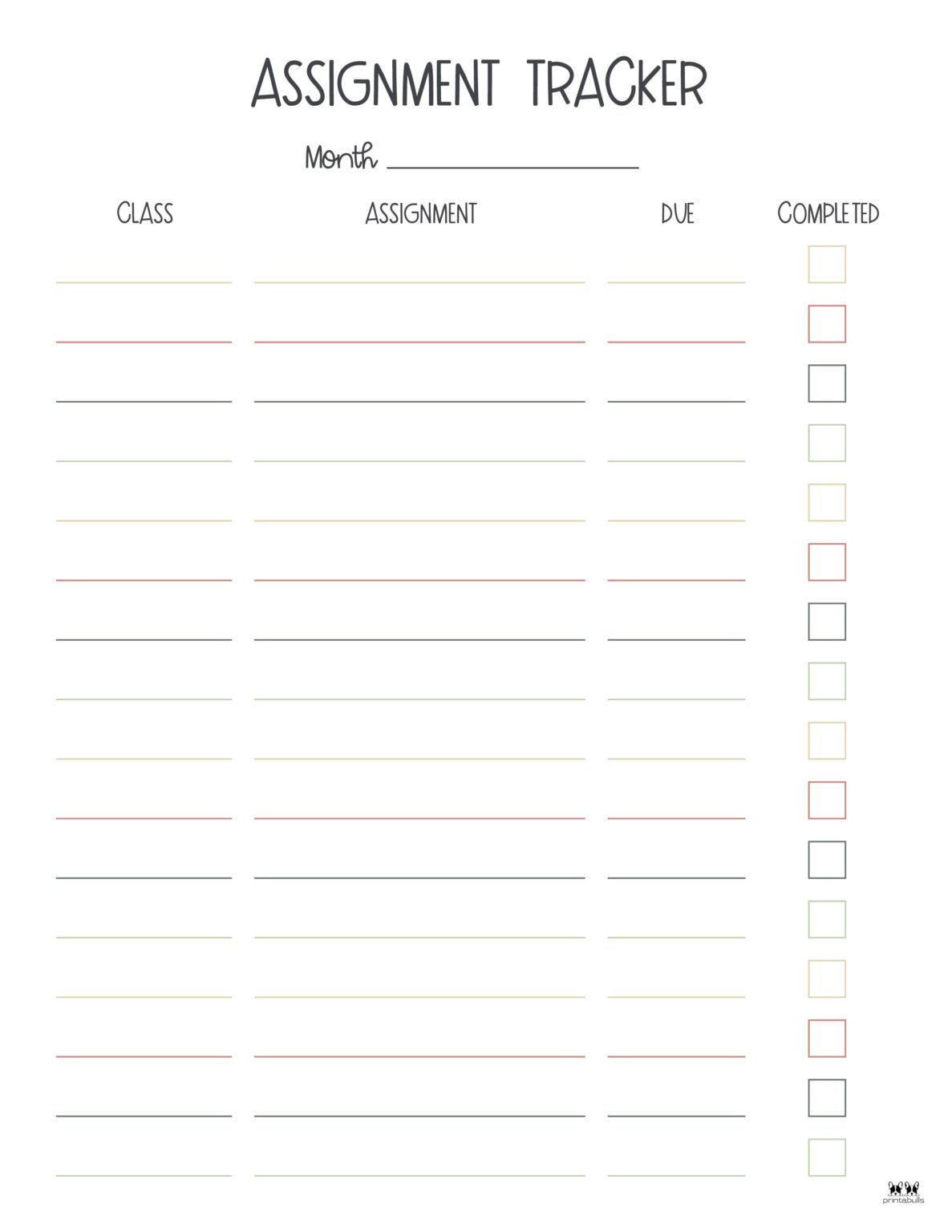 printable assignment tracker