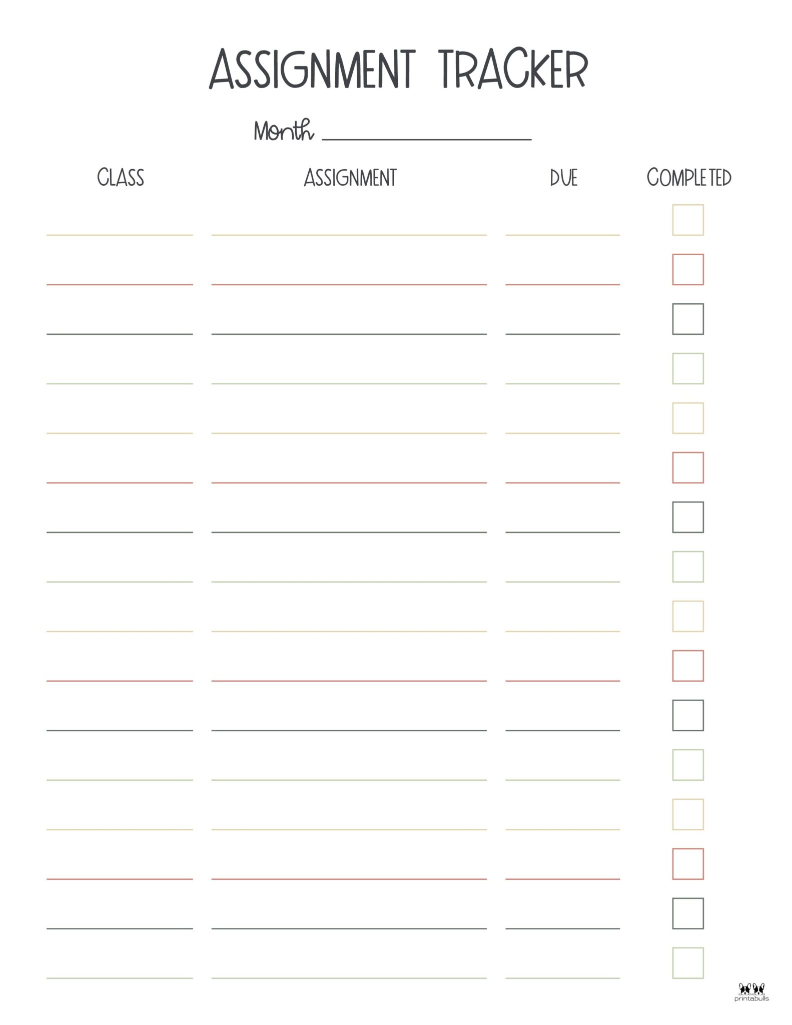 assignment tracker printable free