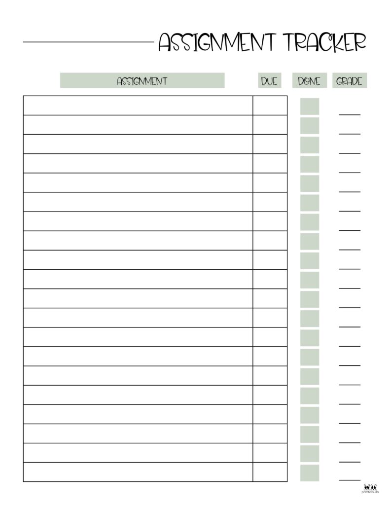 weekly assignment tracker template