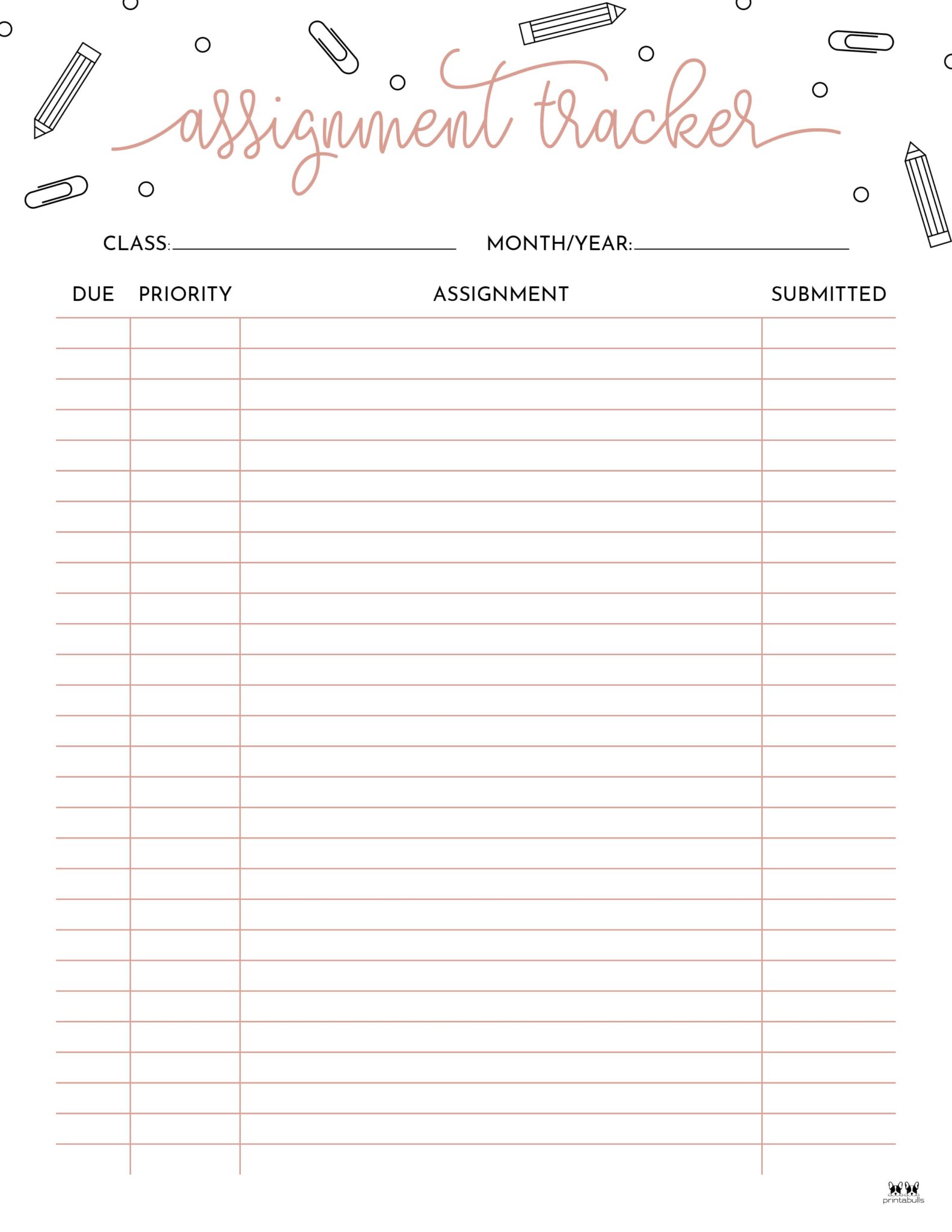 assignment tracker printable