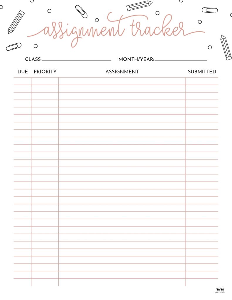 assignment tracking sheet template