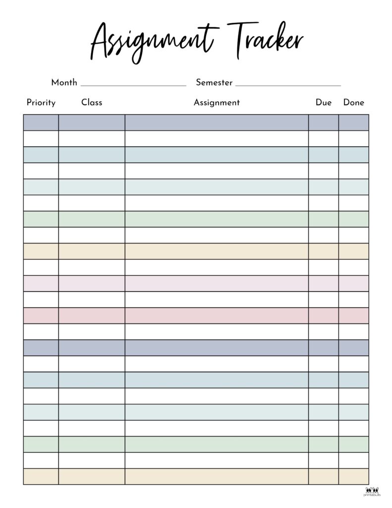 printable assignment tracker