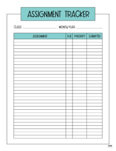 Assignment Trackers - 12 FREE Printables | Printabulls