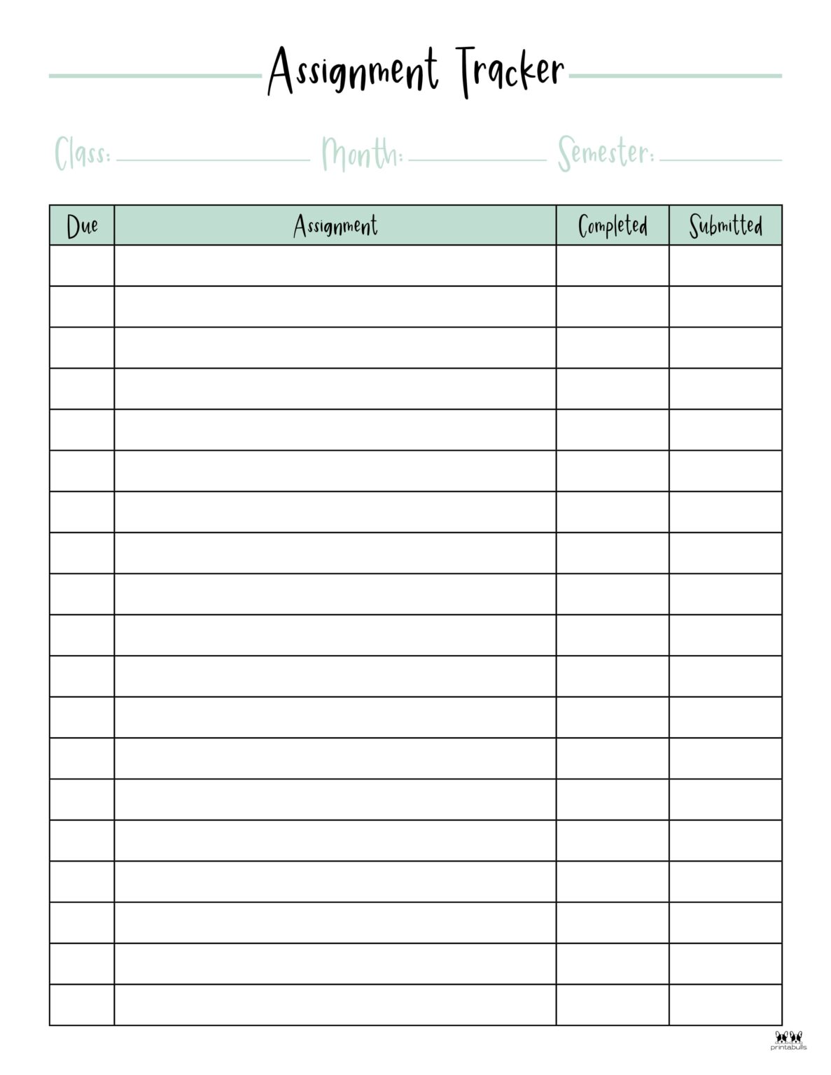 Assignment Trackers - 12 FREE Printables | Printabulls