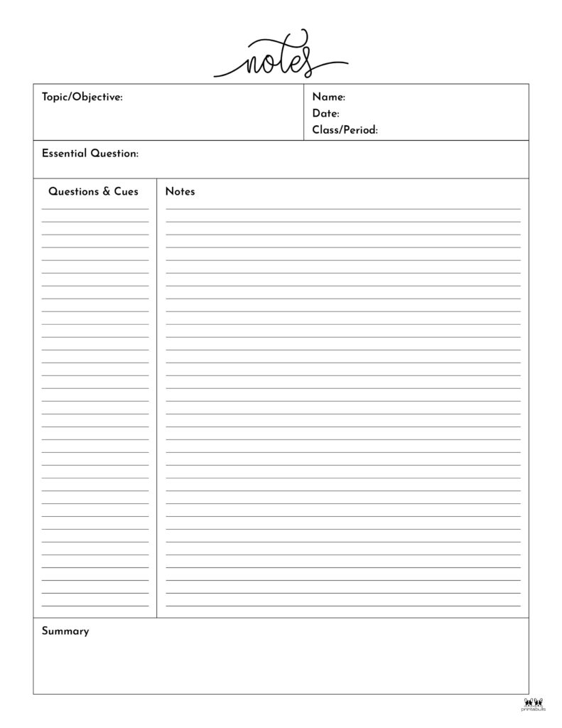 Cornell Note Sheet Template Word