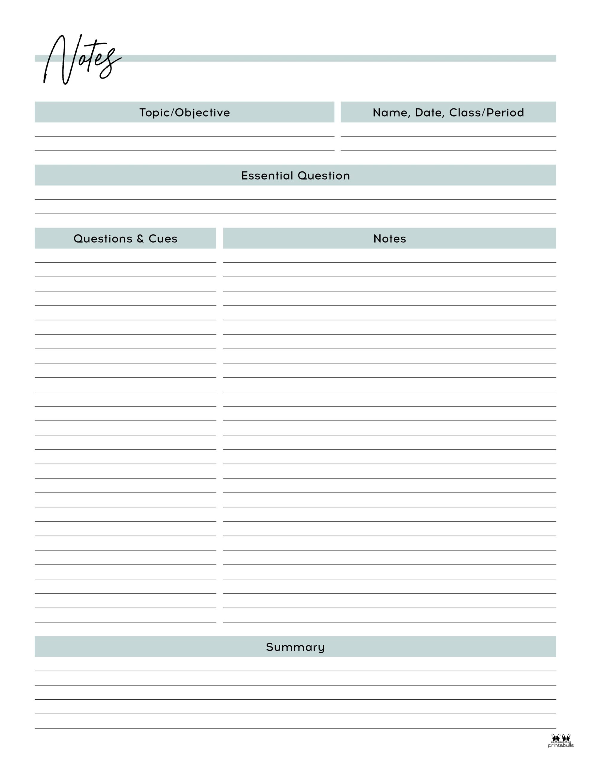Cornell Notes Templates 15 FREE Printables Printabulls