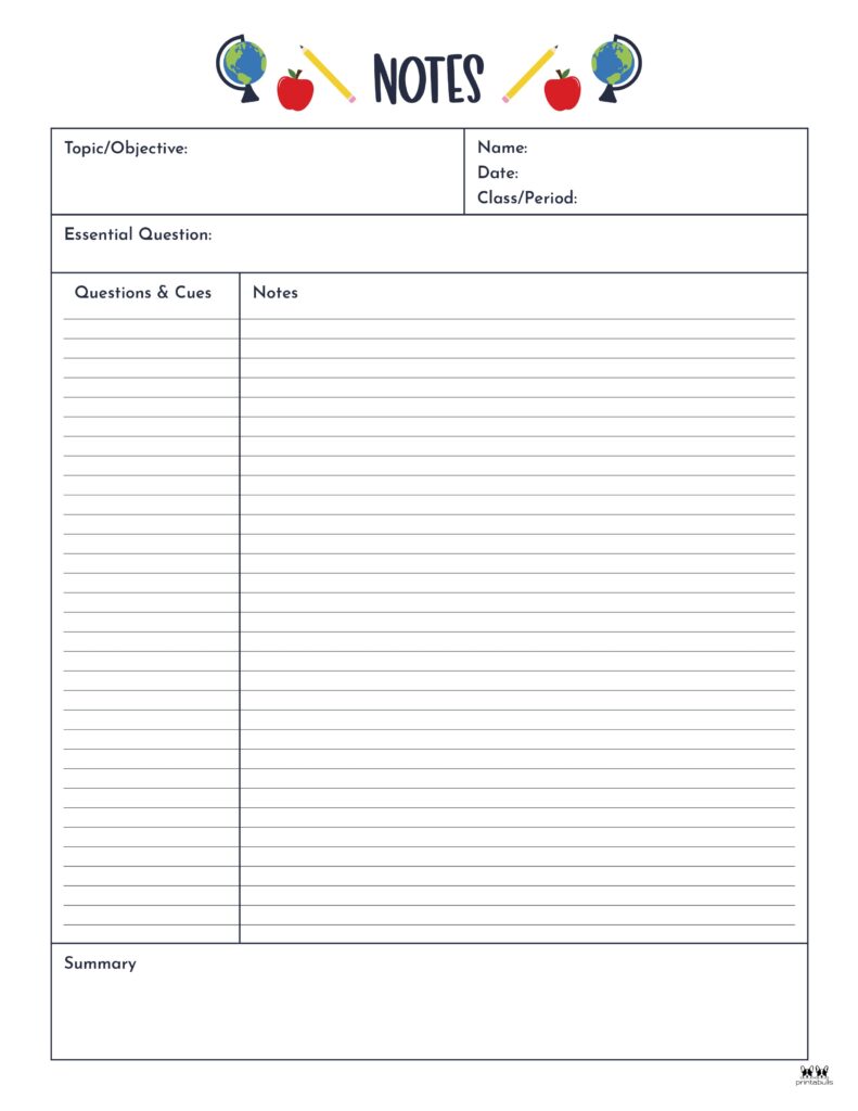 Cornell Notes Template Printable
