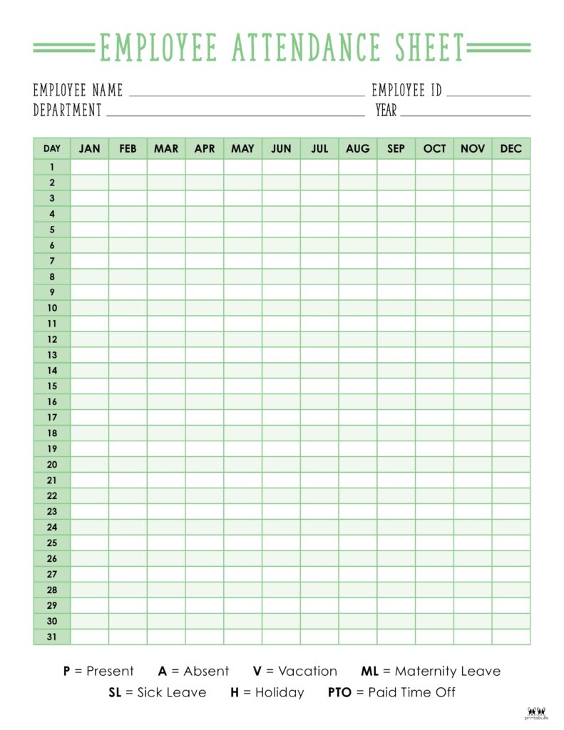 monthly attendance worksheet Printable Employee Attendance Sheet-1