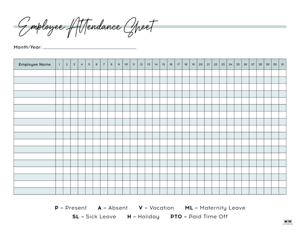 Printable Employee Attendance Sheet-2