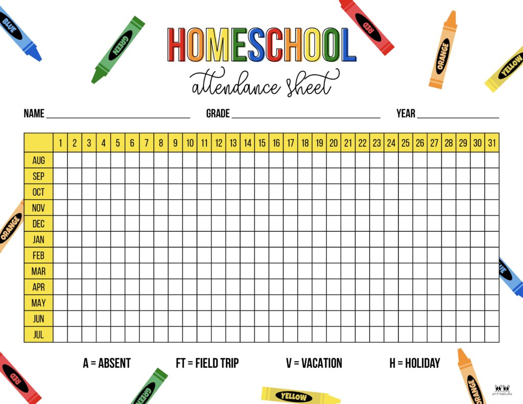 Printable Homeschool Attendance Sheet-1