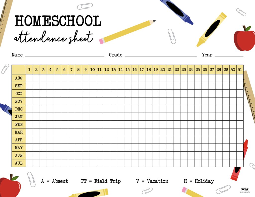 Printable Homeschool Attendance Sheet-2