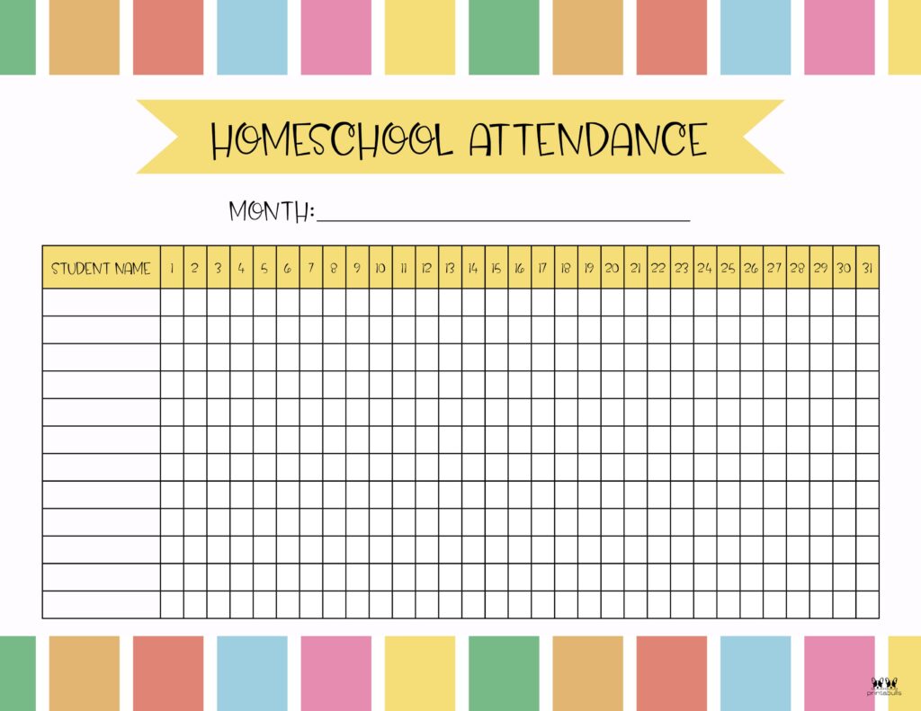 Printable Homeschool Attendance Sheet-3