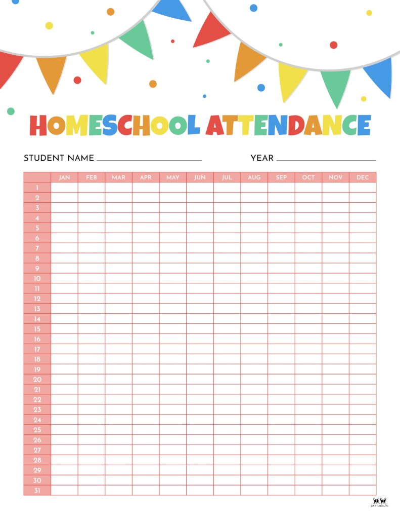 Printable Homeschool Attendance Sheet-4