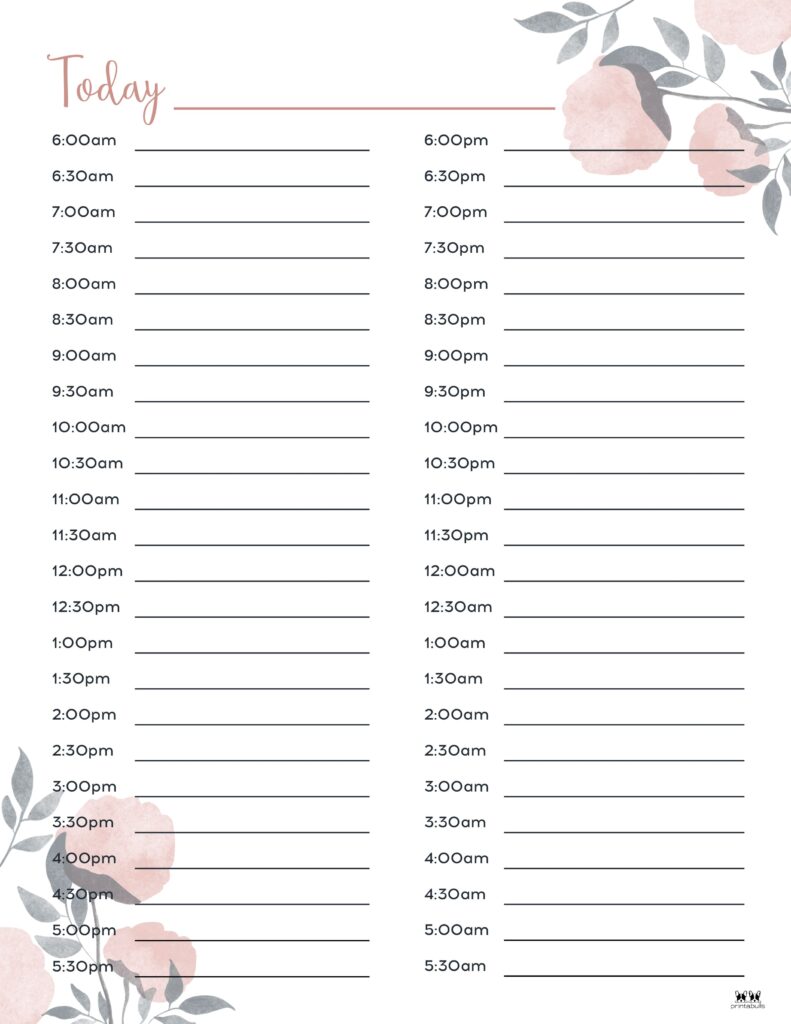 Half Hour Weekly Schedule on 2 Pages, Weekly Planner Printable