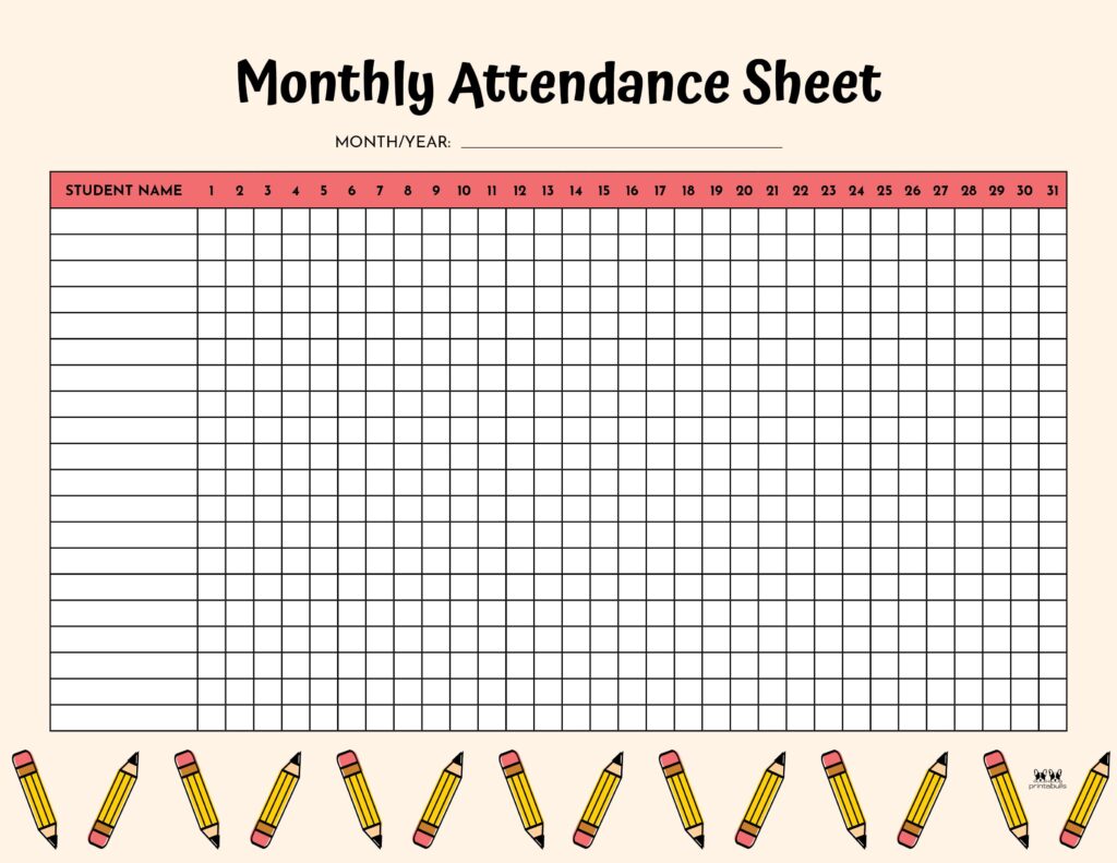 Printable Monthly School Attendance Sheet-10