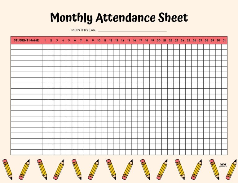 Attendance Sheets - 52 FREE Printables - PrintaBulk