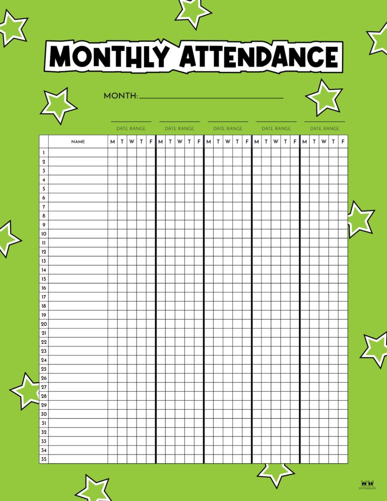 Attendance sheets 52 free printables printabulls