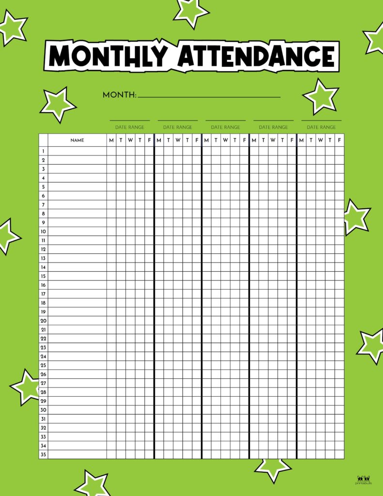 Printable Monthly School Attendance Sheet-11