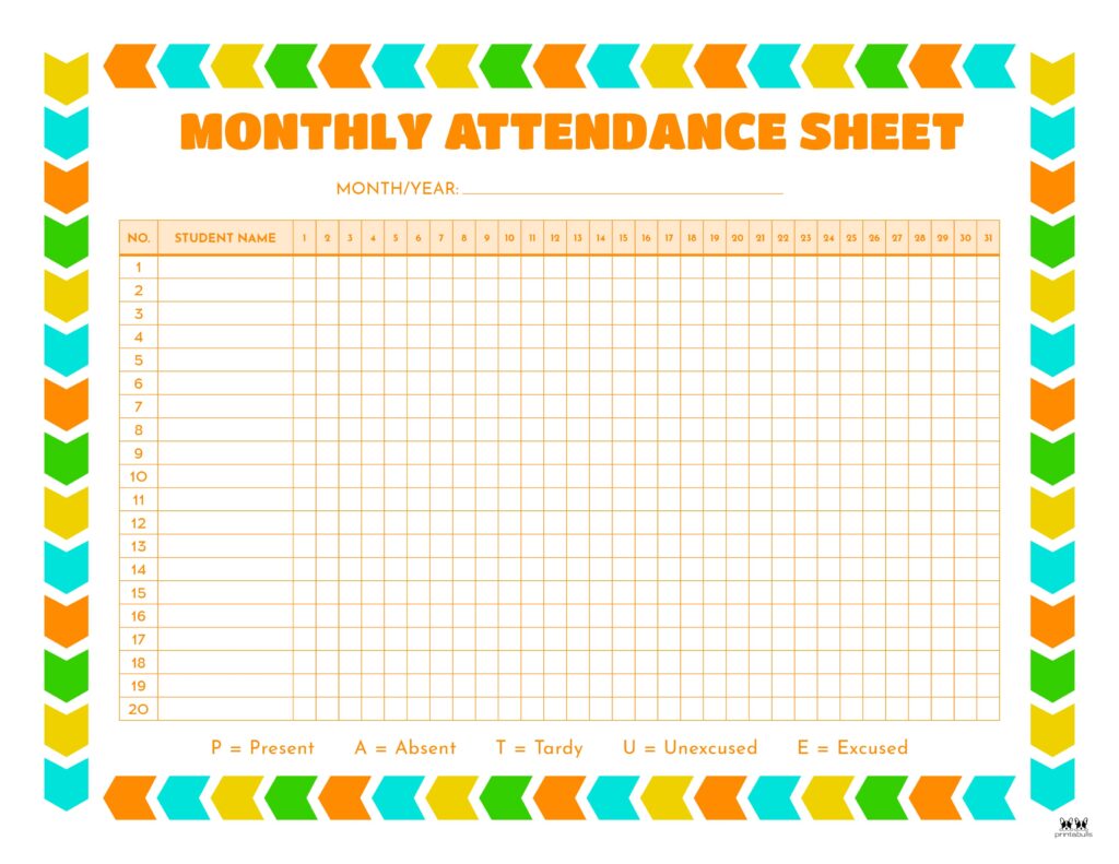 Printable Monthly School Attendance Sheet-13