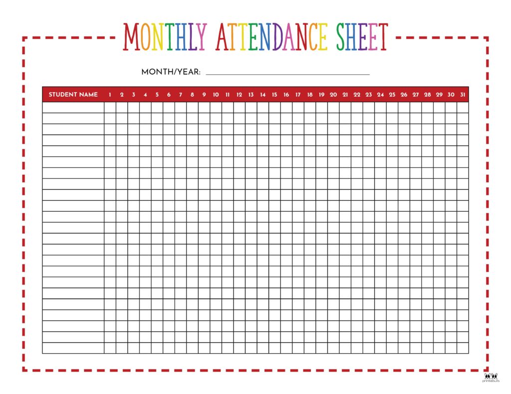 Printable Monthly School Attendance Sheet-14