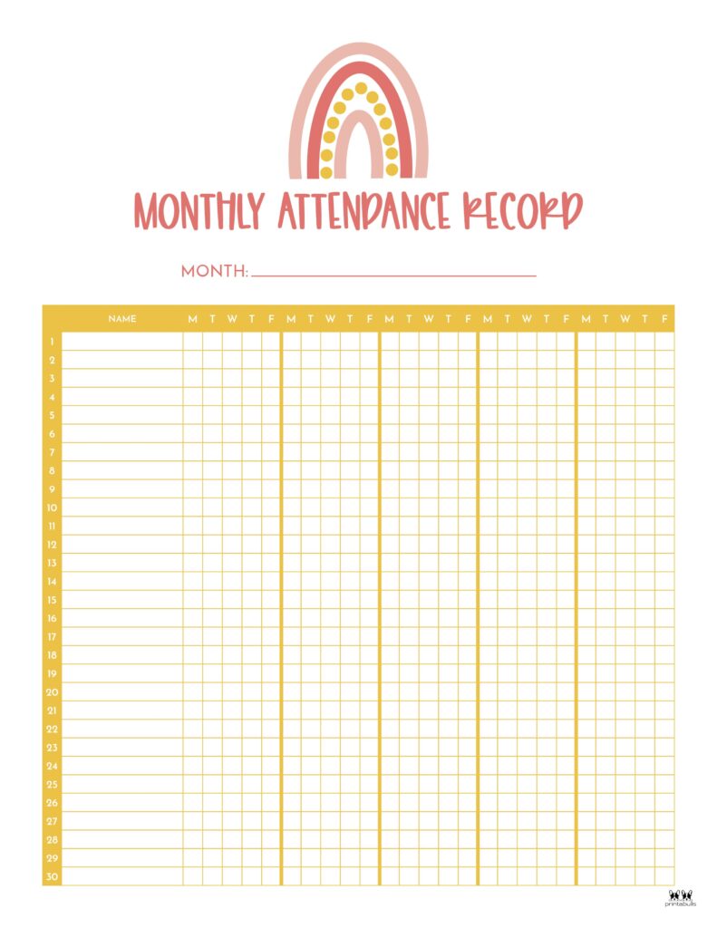 Printable Monthly School Attendance Sheet-15