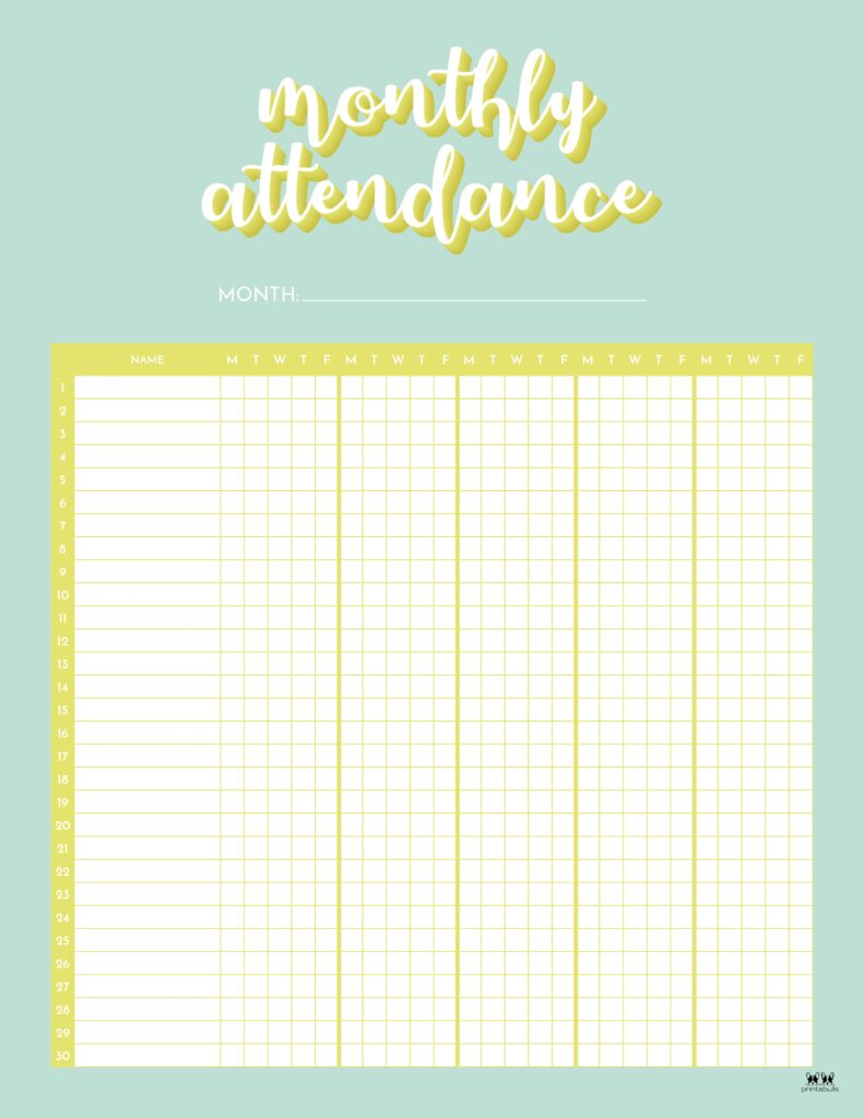 Printable Monthly School Attendance Sheet-16