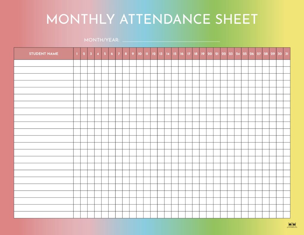 Printable Monthly School Attendance Sheet-17