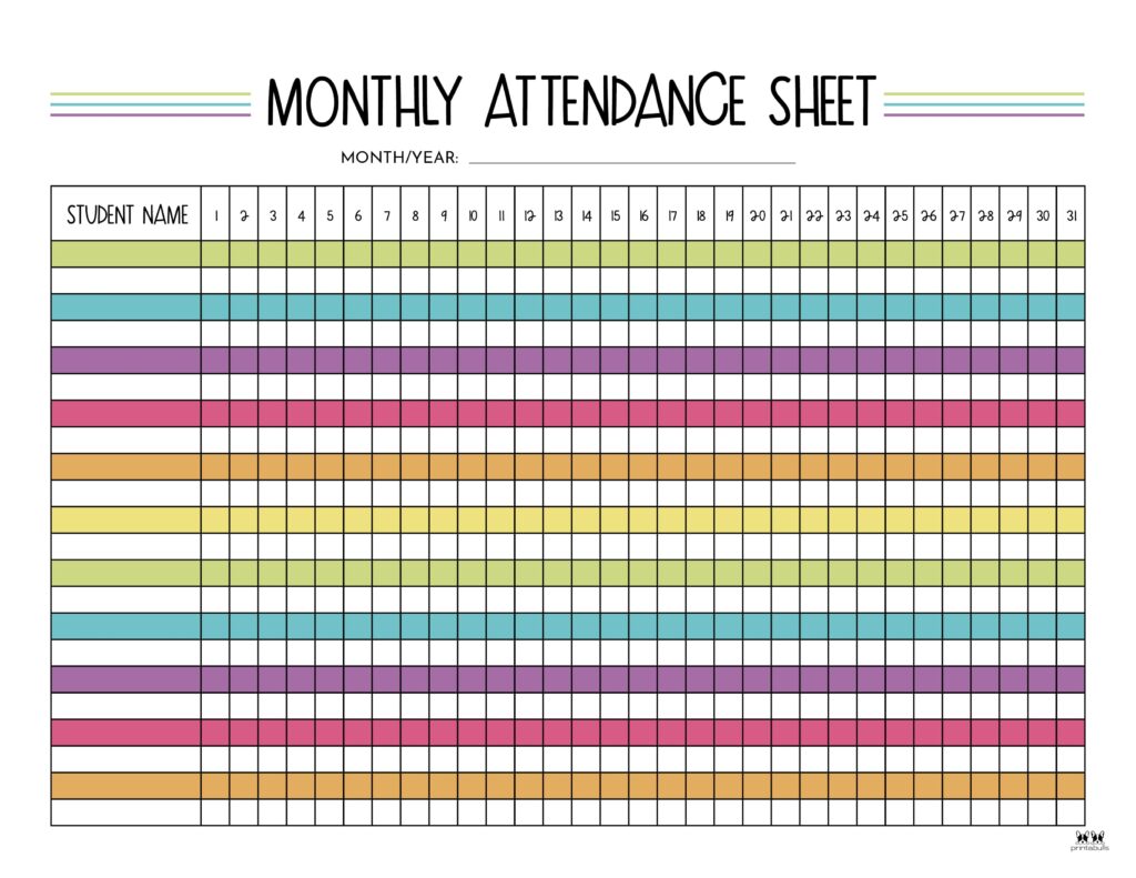 Printable Monthly School Attendance Sheet-2