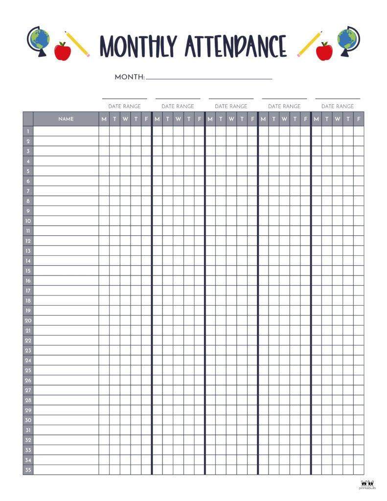 Printable Monthly School Attendance Sheet-3