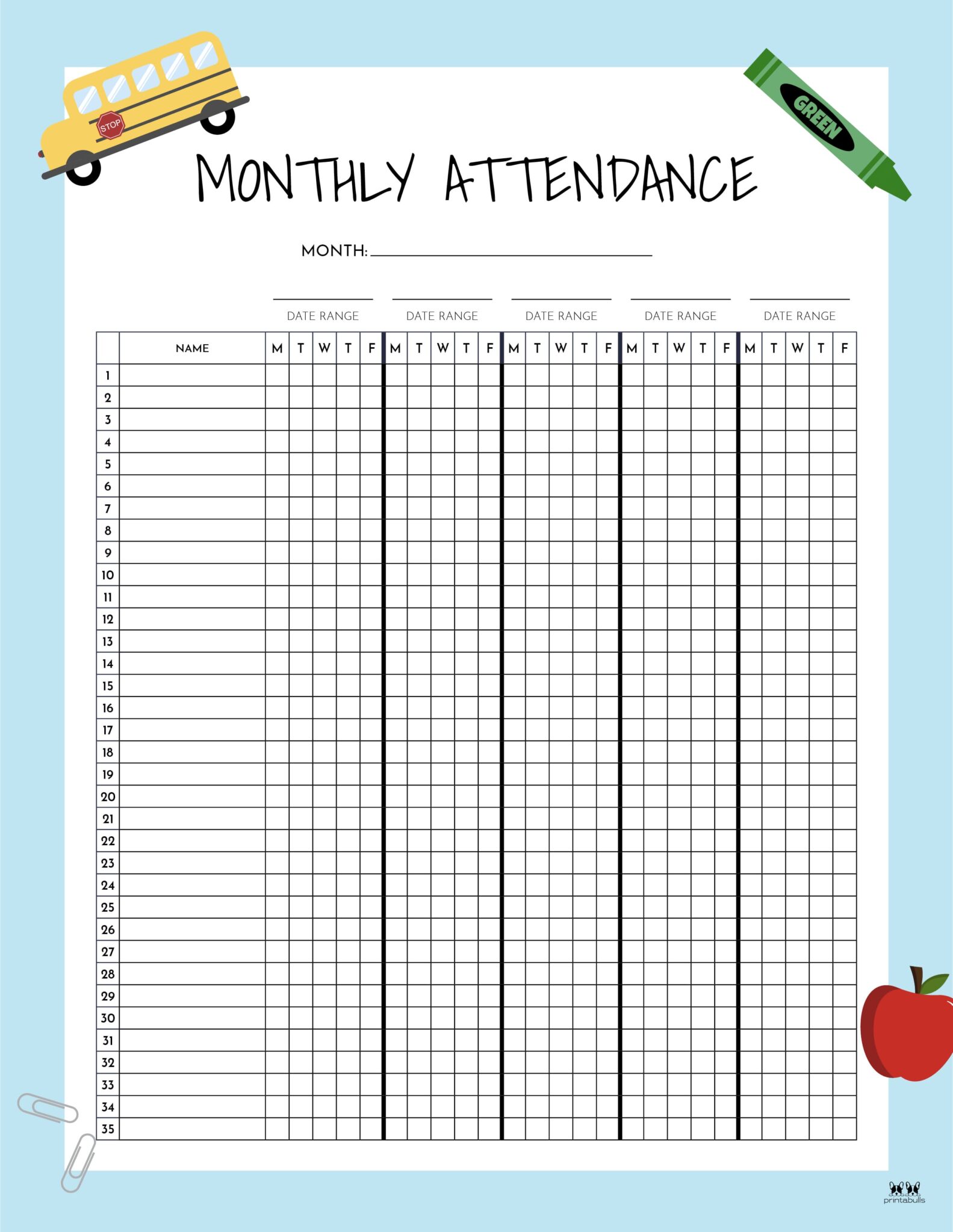 Free Printable Homeschool Attendance Chart