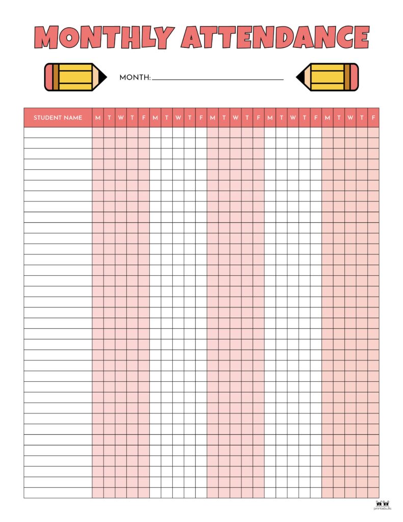 Printable Monthly School Attendance Sheet-8