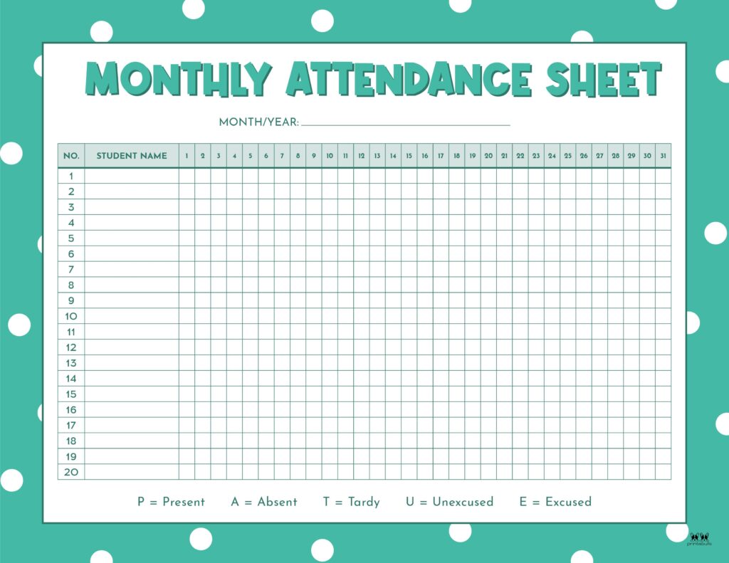 Printable Monthly School Attendance Sheet-9