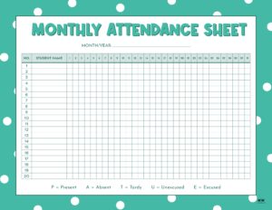 Attendance Sheets - 52 FREE Printables | Printabulls
