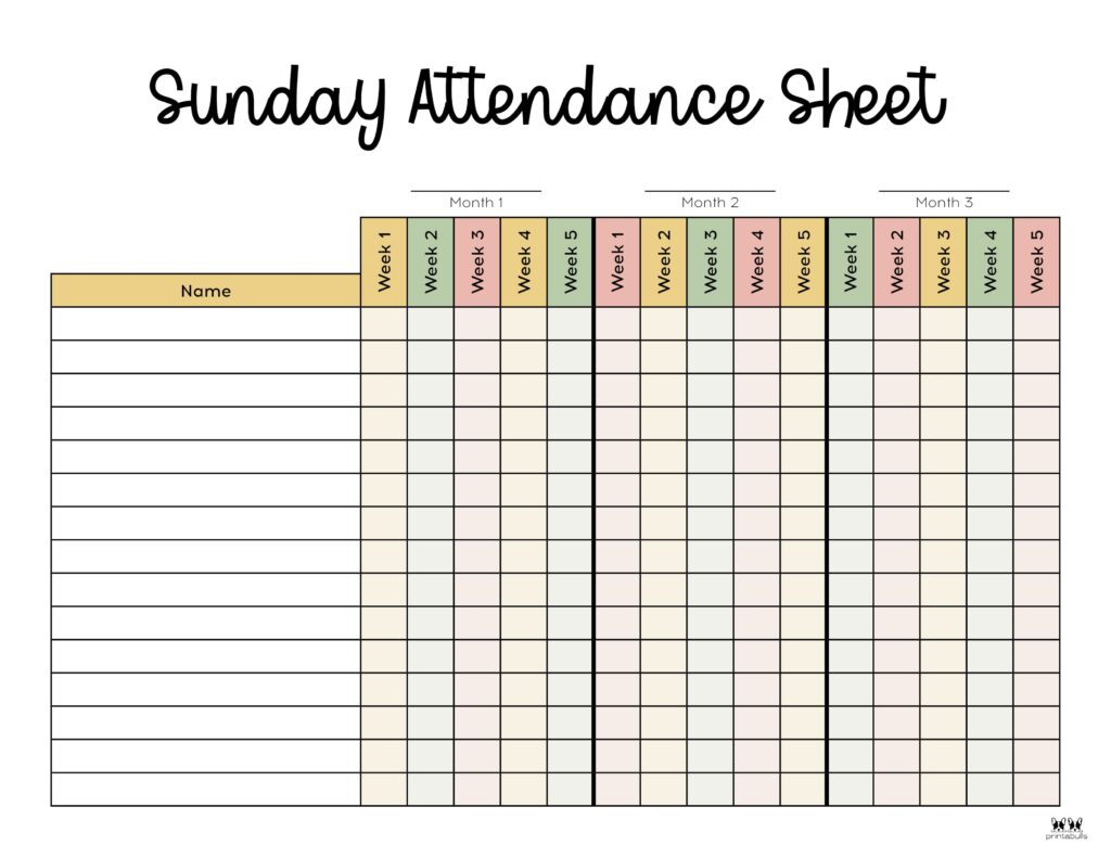 Printable Sunday School Attendance Sheet-1