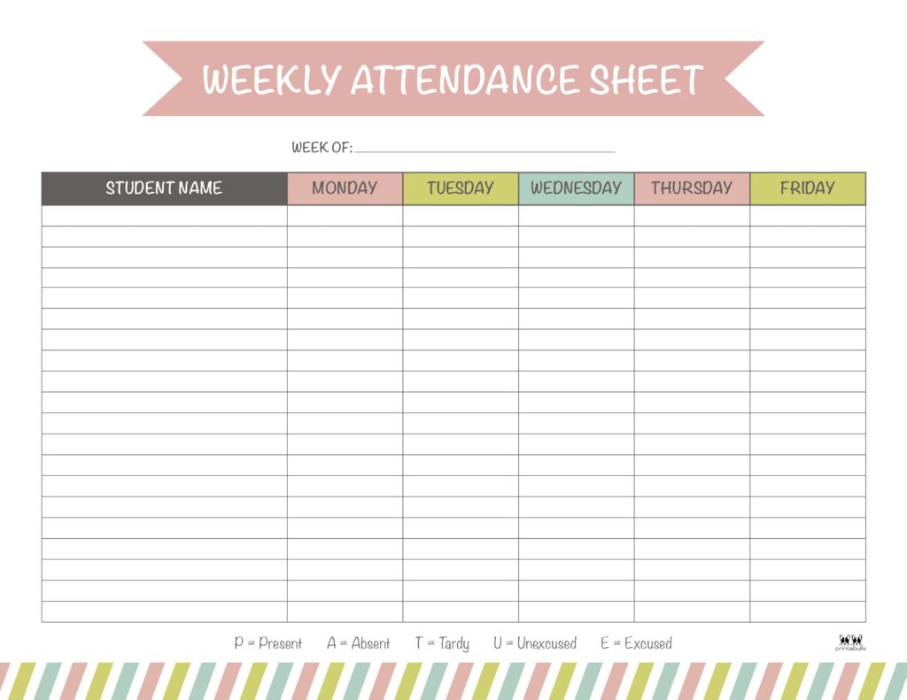 Printable Weekly School Attendance Sheet-1