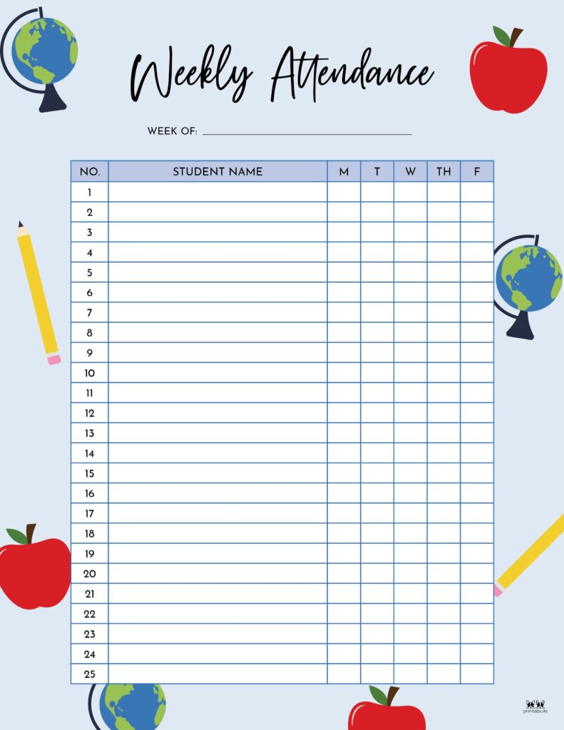 Printable Weekly School Attendance Sheet-2