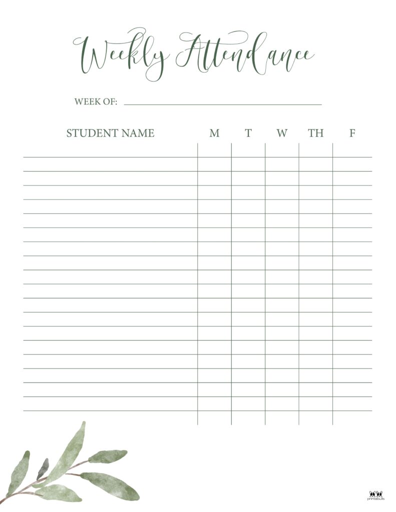 Printable Weekly School Attendance Sheet-6