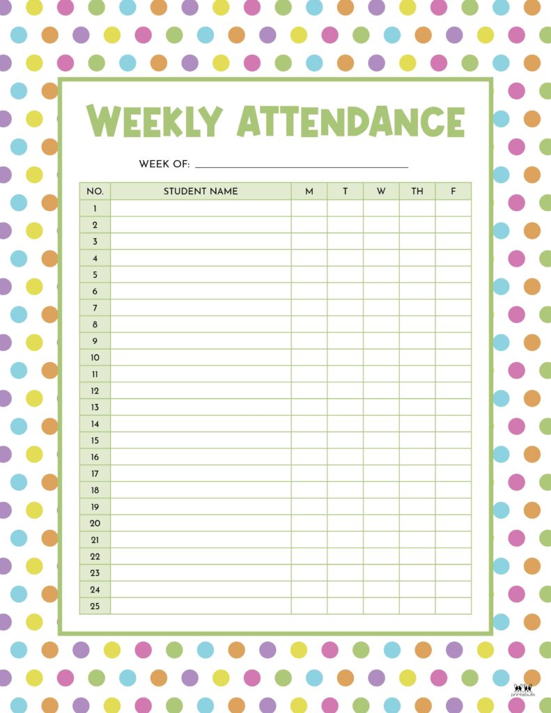 Printable Weekly School Attendance Sheet-9