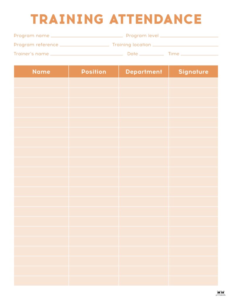 Printable Work Training Attendance Sheet-1