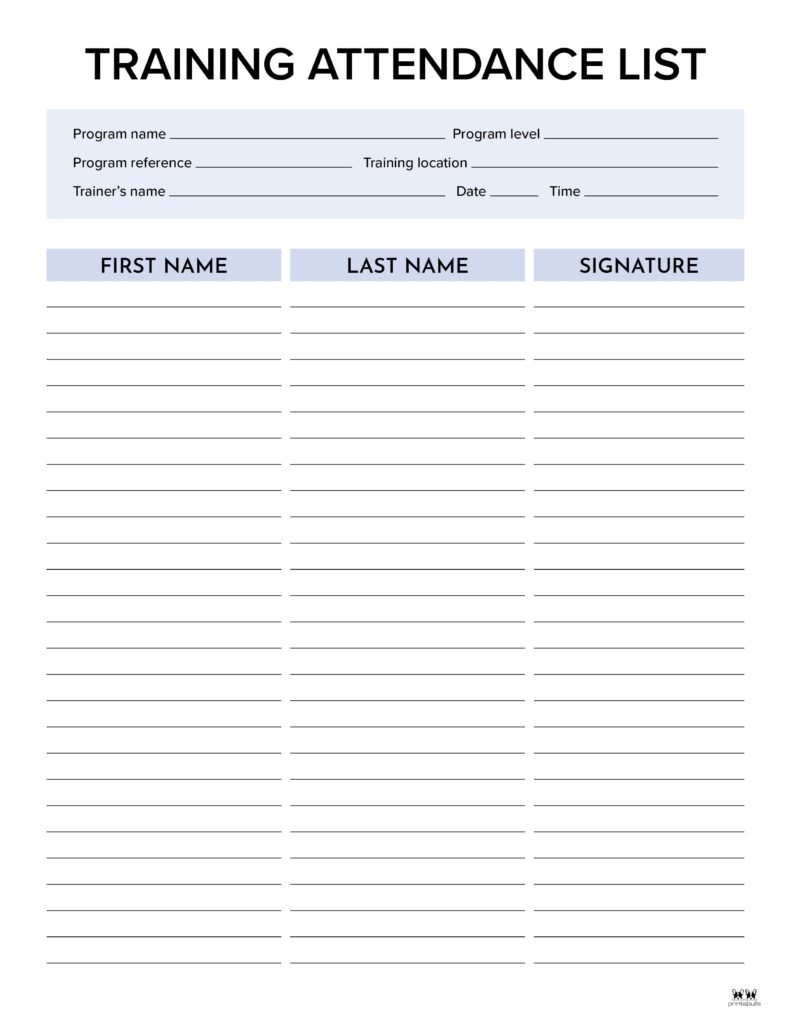 Printable Work Training Attendance Sheet-3