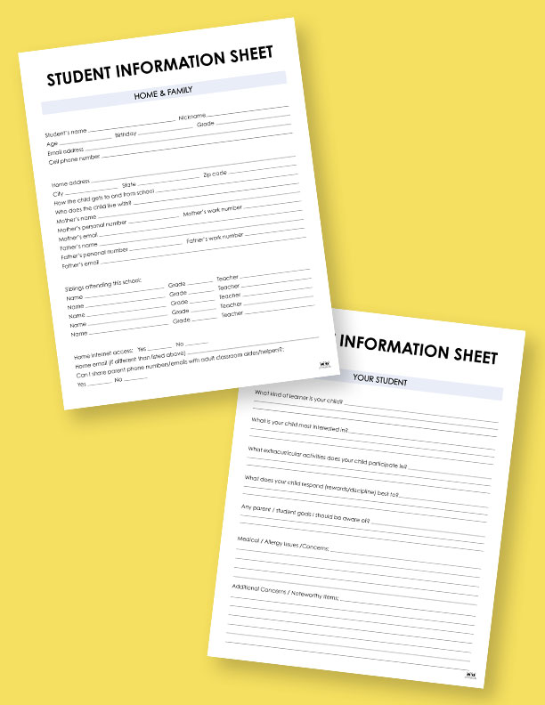 Student Information Sheets 10 FREE Printables Printabulls